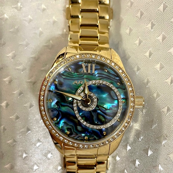 Rare ARAGON Ronda 762 Gold Star Halo Abalone Swarovski Crystals Stainless Steel - Picture 5 of 5